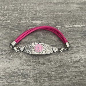 NEW! Medical ID Lymphedema Alert This Arm Pink Silicone Bracelet 8 Inches